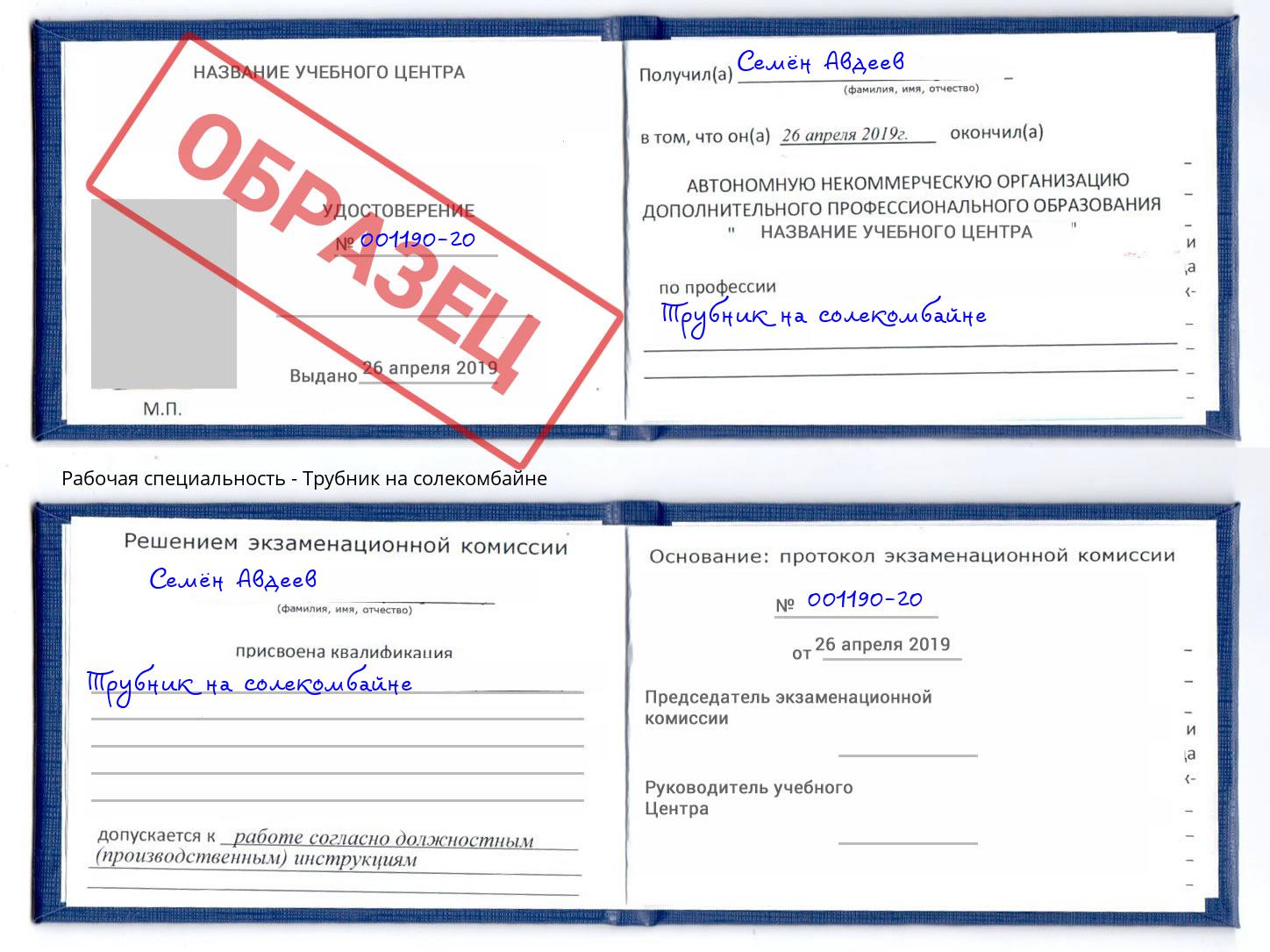 Трубник на солекомбайне Ревда