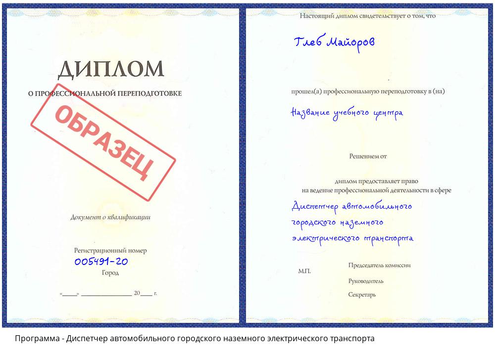 Диспетчер автомобильного городского наземного электрического транспорта Ревда