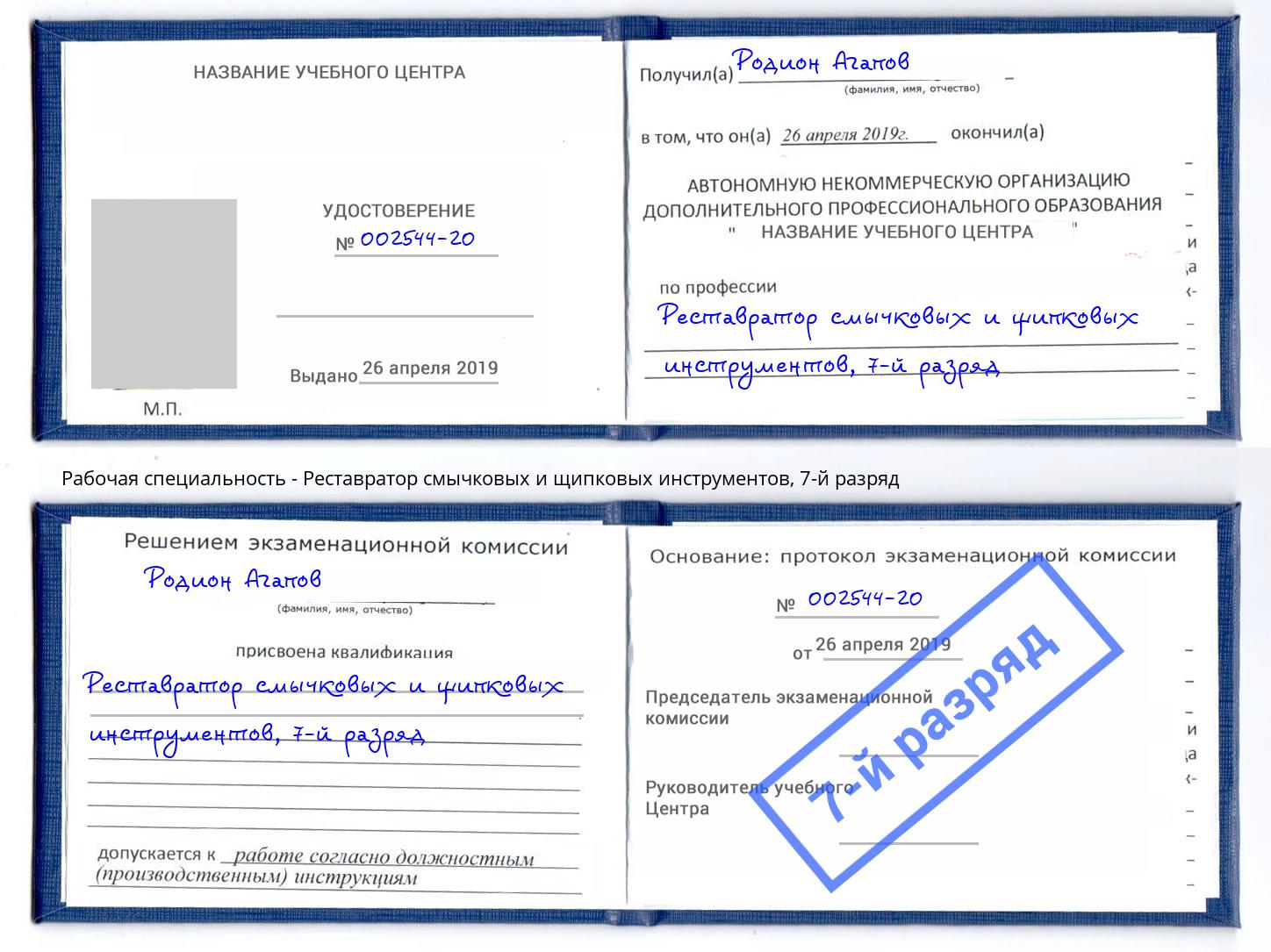 корочка 7-й разряд Реставратор смычковых и щипковых инструментов Ревда