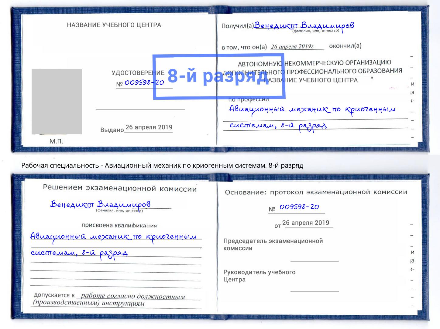 корочка 8-й разряд Авиационный механик по криогенным системам Ревда